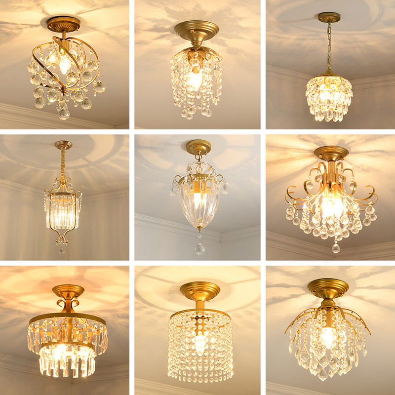 Modern Gold Crystal Small Round Ceiling Pendant Light Hanging Luxury Crystal Chandelier