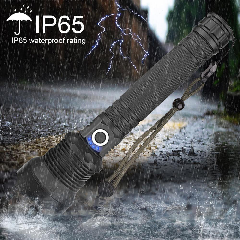 LED Flashlights USB Rechargeable Outdoor Waterproof Tactical Zoom Torch Powerful XHP70 Flashlight