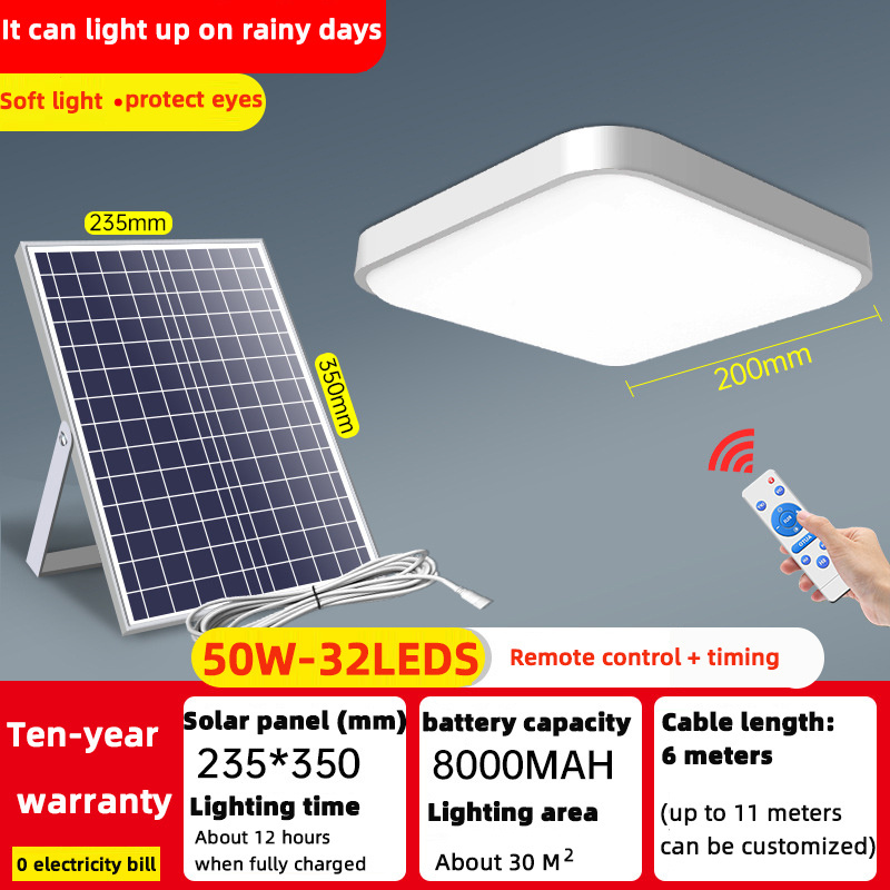 Solar LED Ceiling Lamp Shed Light for Indoor Outdoor Home 50W 100W 200W Highlight Remote Control Patio Garage Landscape Lighting