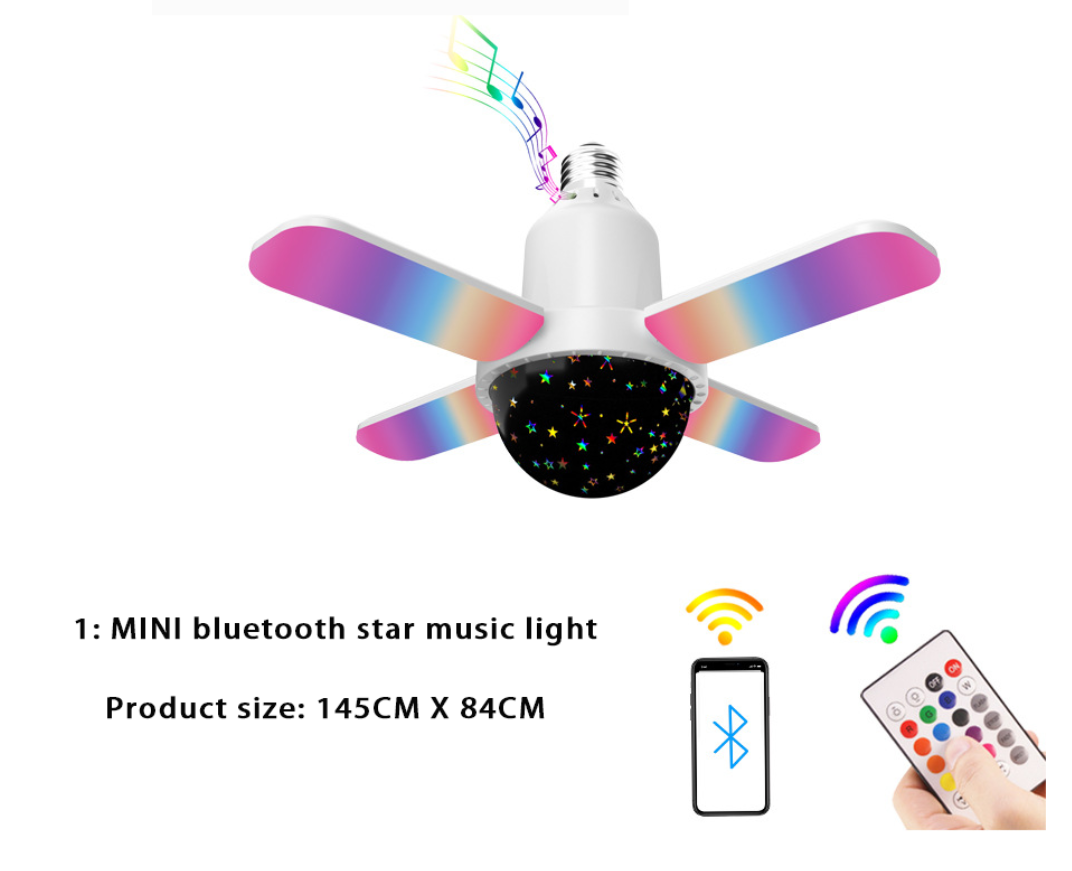 RGB Color Changing Light Bulb with Remote Control E27 Blue tooth Foldable Smart LED Light Bulb with Music Speaker Projector Ball