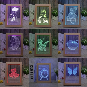 Custom DIY Modern Bedroom Desk Decoration Square Picture Frame Photo Table Lamp Led Anime 3d Acrylic Illusion Wooden Night Light