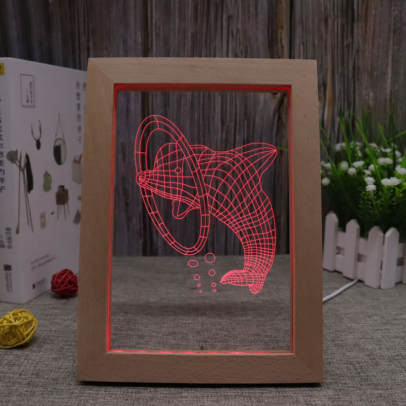 Custom DIY Modern Bedroom Desk Decoration Square Picture Frame Photo Table Lamp Led Anime 3d Acrylic Illusion Wooden Night Light