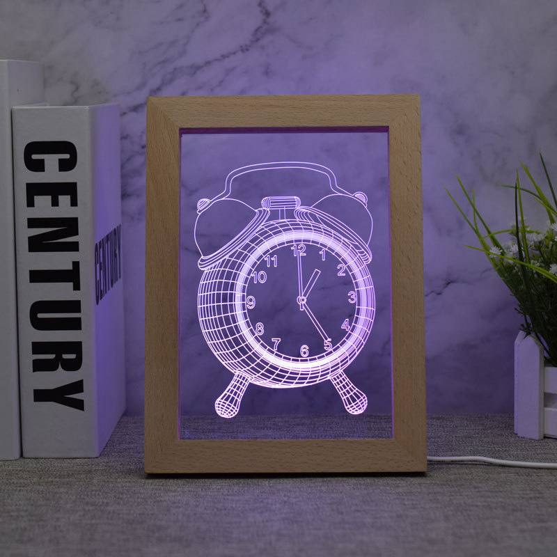 Custom DIY Modern Bedroom Desk Decoration Square Picture Frame Photo Table Lamp Led Anime 3d Acrylic Illusion Wooden Night Light