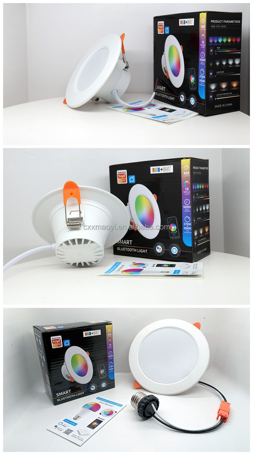 RGB downlight indoor decorating recessed ceiling light Tuya RGBCW plastic downlight 10w 15w smart led down light