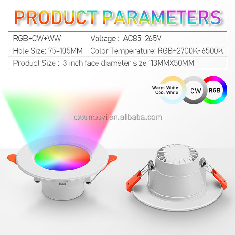 RGB downlight indoor decorating recessed ceiling light Tuya RGBCW plastic downlight 10w 15w smart led down light