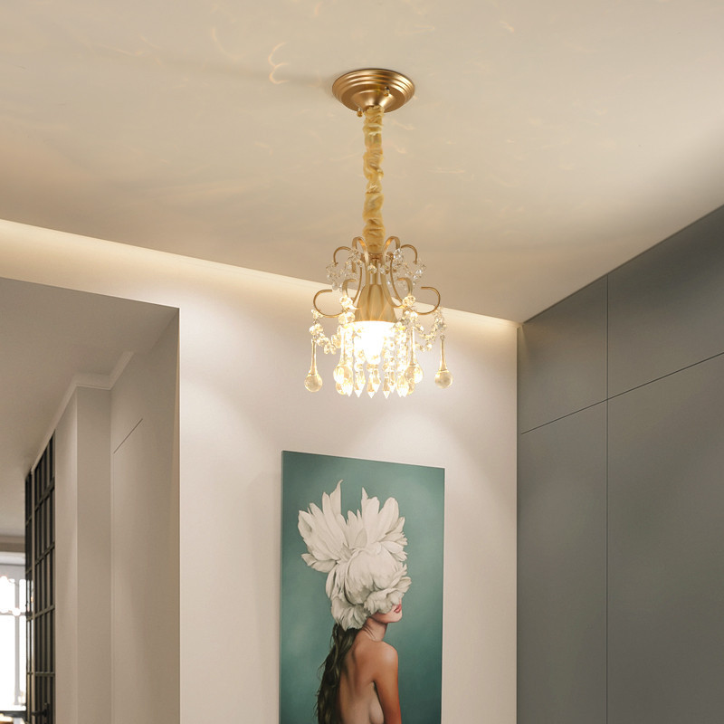 Modern Gold Crystal Small Round Ceiling Pendant Light Hanging Luxury Crystal Chandelier