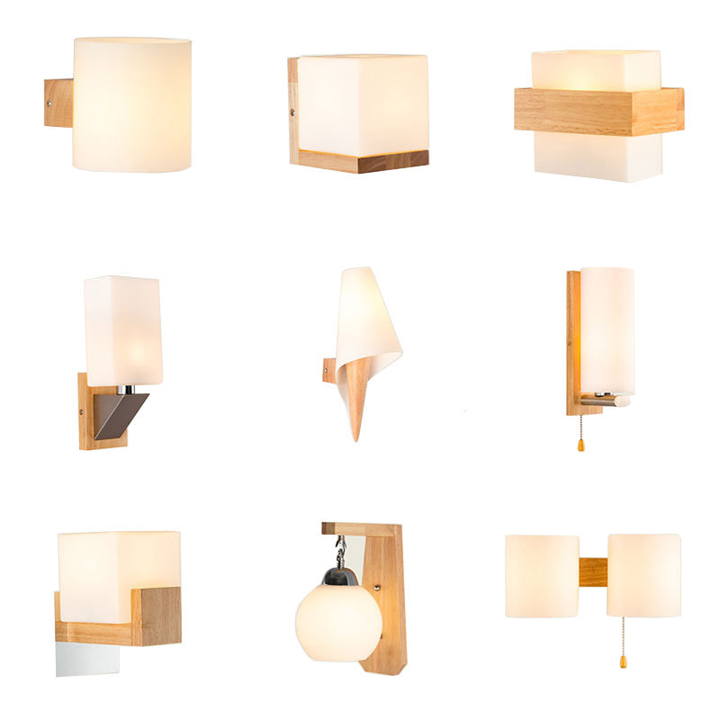 Cheap fashion Innovative Wall Lamp Glass Shade Wood   Nordic Sconce Home Indoor Bedside E27 Led Wall Lamp