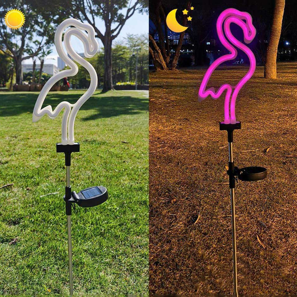 Solar Led Pink Flamingo Neon Lawn Lamp Garden Pathway Stake Lights For Patio Yard Walkway