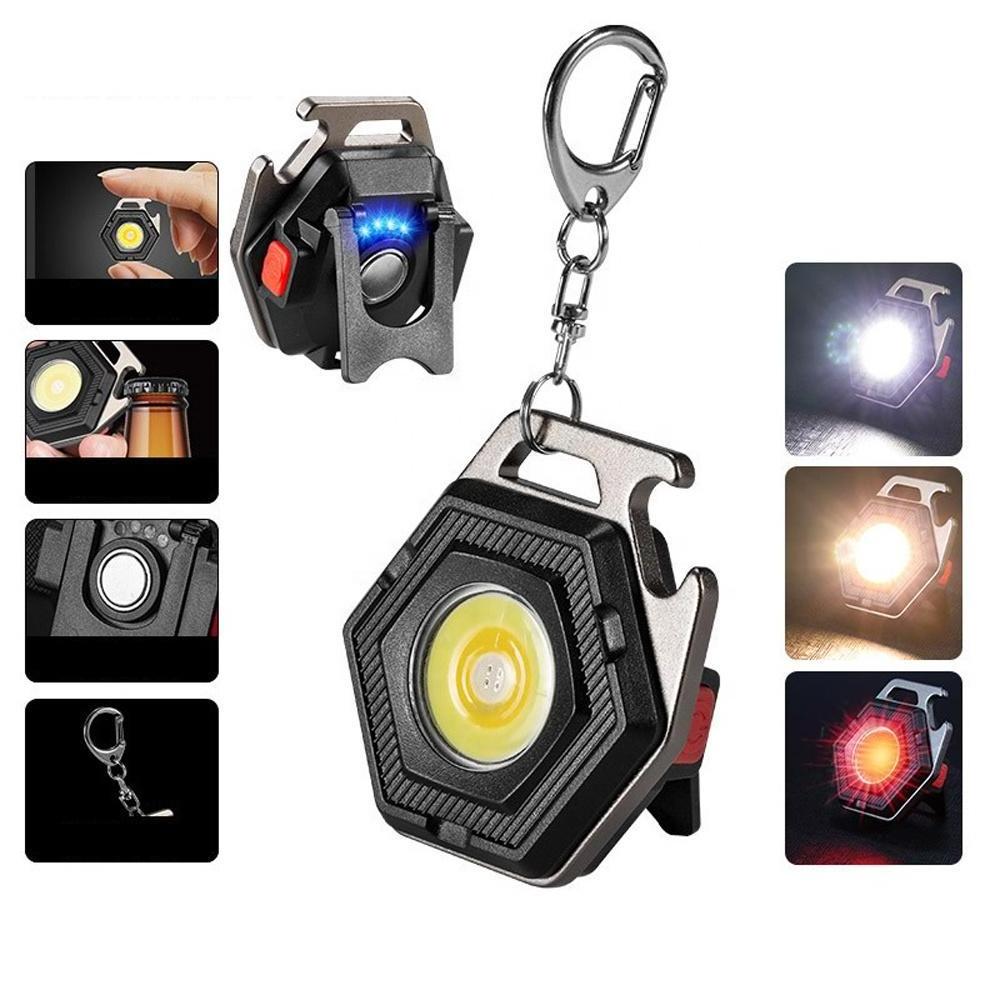 Multifunction 800Lumens Rechargeable COB Keychain light Mini Flashlight 3 Light Modes Portable Pocket Light