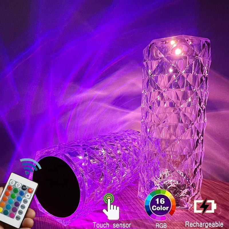 16 Colors Changing Rgb Touch Led Rose Crystal table Lamp