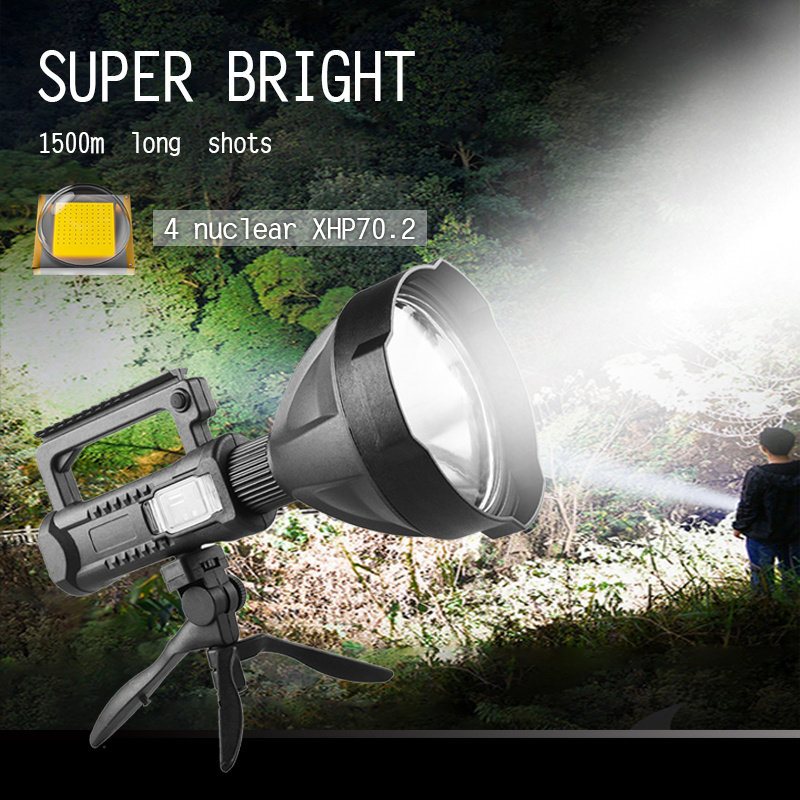 Powerful Led Flashlight Portable Xhp70 Torch Usb Rechargeable Searchlight Waterproof Spotlight With Base Fishing Light Lantern