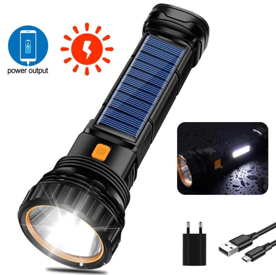 Solar Led Flashlight Lanterna Outdoor Long-range Torch Multi-function Emergency Power Bank Led Solar Flashlight