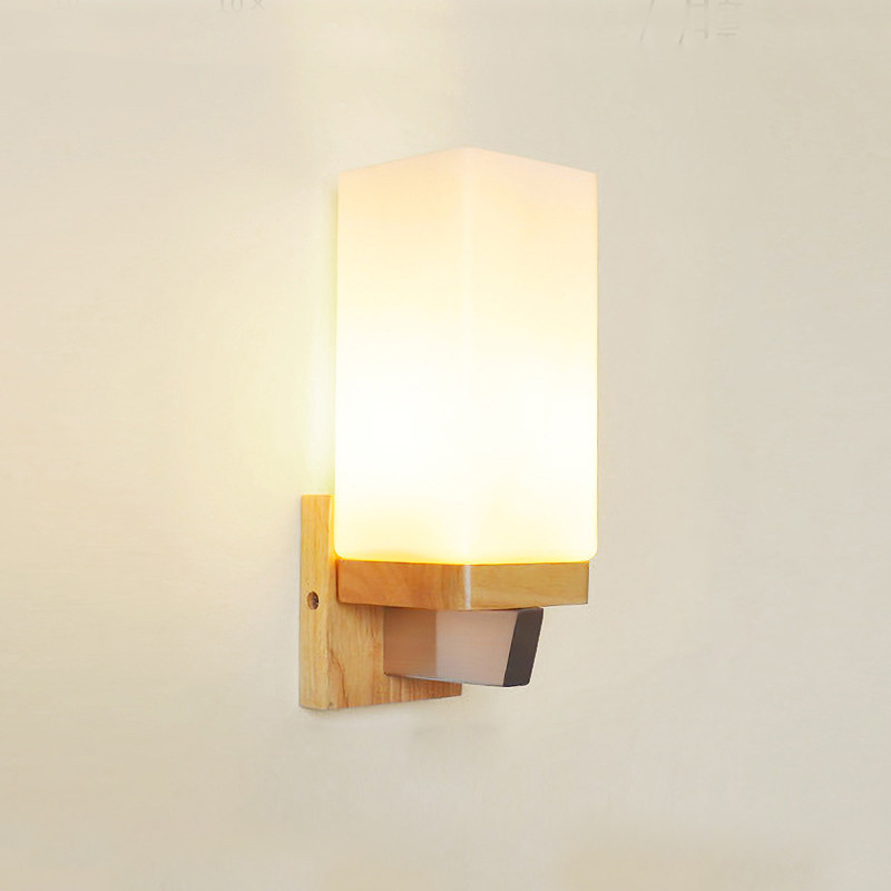 Cheap fashion Innovative Wall Lamp Glass Shade Wood   Nordic Sconce Home Indoor Bedside E27 Led Wall Lamp