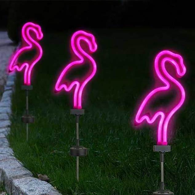 Solar Led Pink Flamingo Neon Lawn Lamp Garden Pathway Stake Lights For Patio Yard Walkway