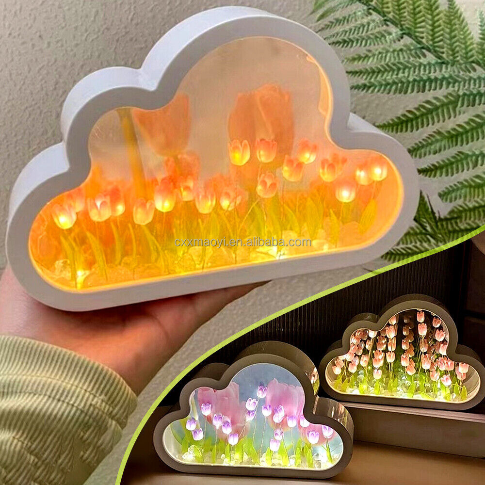 mini Flower Bedroom Espejo De Tulipanes Sleeping Table Lamp Handmade Cloud Tulip Mirror Lamp