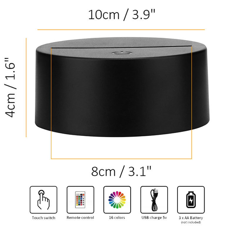 3D Night LED Light Lamp Display Base Light Base Stand 16 Colors with Remote Control USB Cable for Acrylic Decorative Light