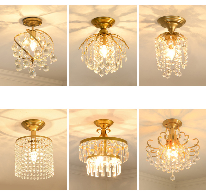 Modern Gold Crystal Small Round Ceiling Pendant Light Hanging Luxury Crystal Chandelier