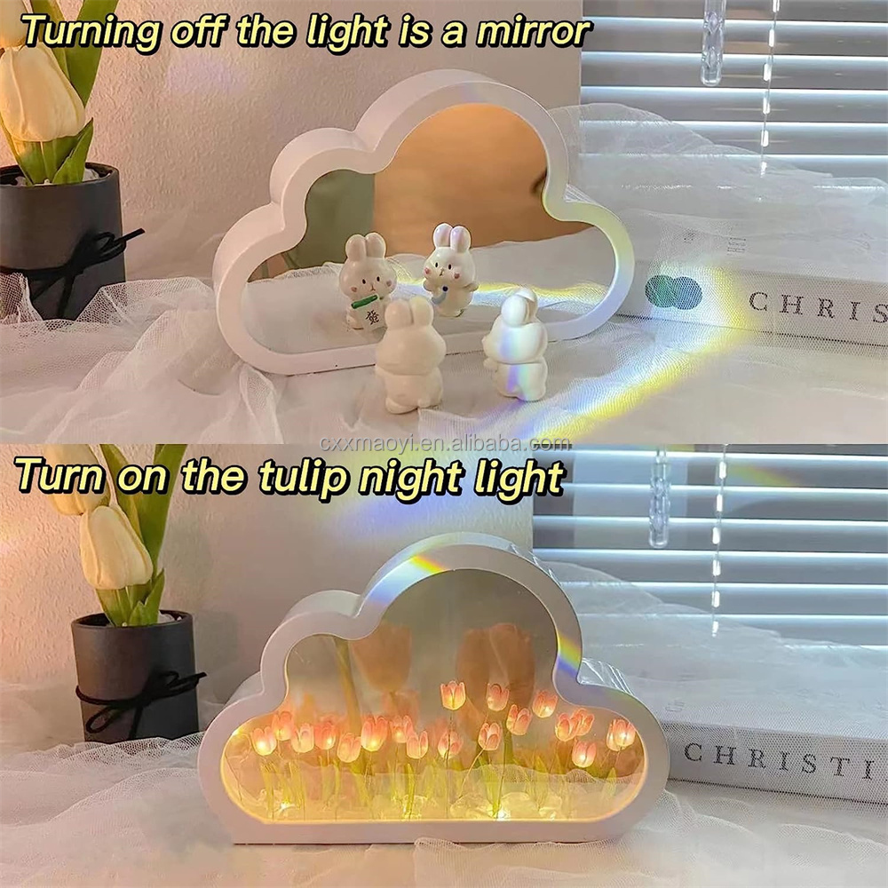 mini Flower Bedroom Espejo De Tulipanes Sleeping Table Lamp Handmade Cloud Tulip Mirror Lamp