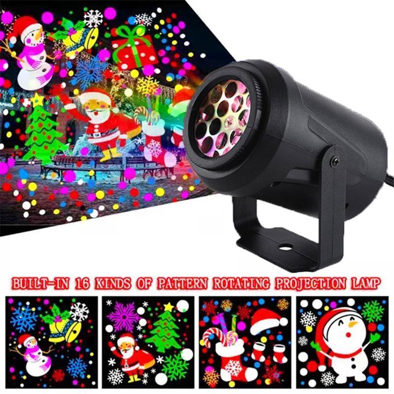 Outdoor Holiday Party Bar X-mas Decor Laser Snowflake Projection Landscape Lamp 16 Patterns Christmas Led Projector Lights