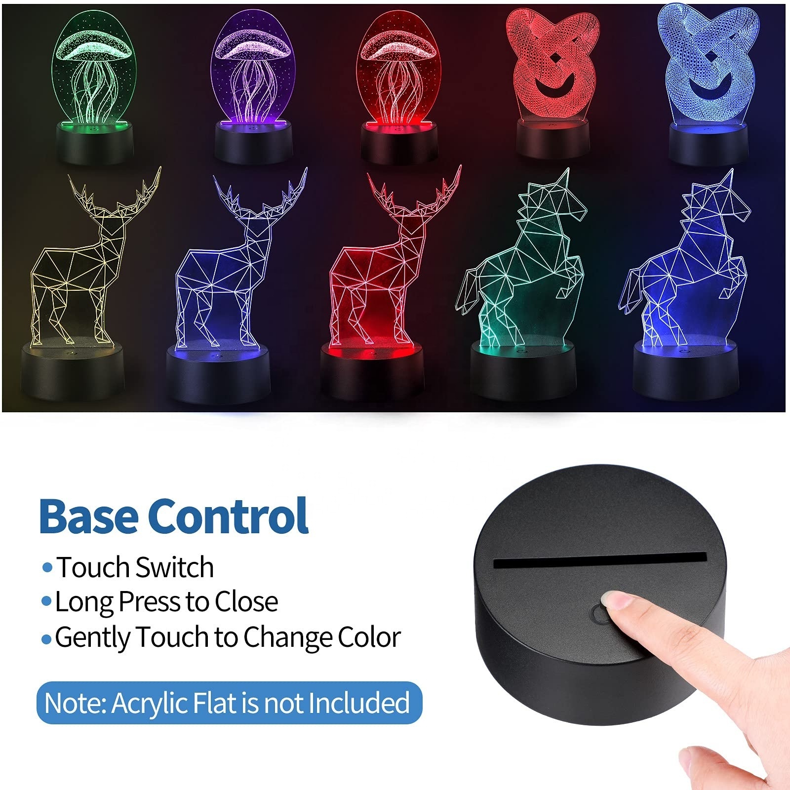 7 16 Colors LED Light Holder Lamp Base 3D Illusion Anime Acrylic LED Lamp Night Light Base with USB Cable and Remote Control