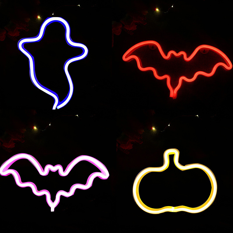 Halloween Festival Decoration Bat Pumpkin Ghost Hat Custom Flex Strip Lights Led Neon Light