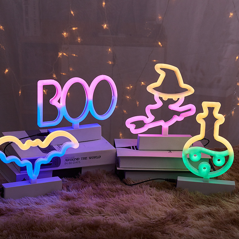 Halloween Festival Decoration Bat Pumpkin Ghost Hat Custom Flex Strip Lights Led Neon Light