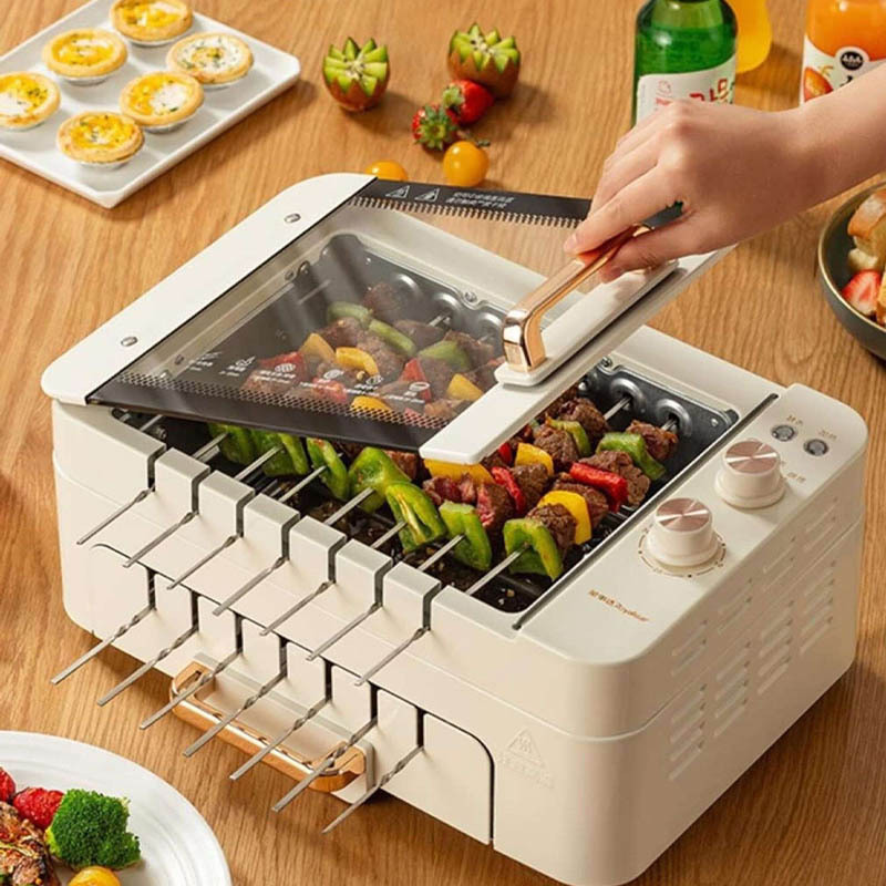 3 In 1 Electric Bbq Kebab Grill Household Automatic Rotating Skewers Machine Indoor Smokeless Barbecue Grill