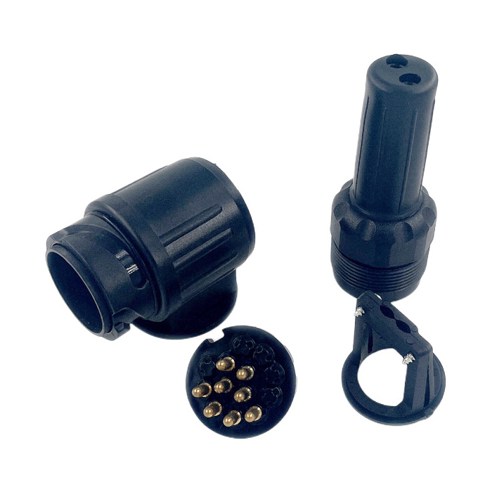 High Quality 8 Pin Round European Nylon Trailer Plug 12V Black Plastic Trailer Connector For Trailer