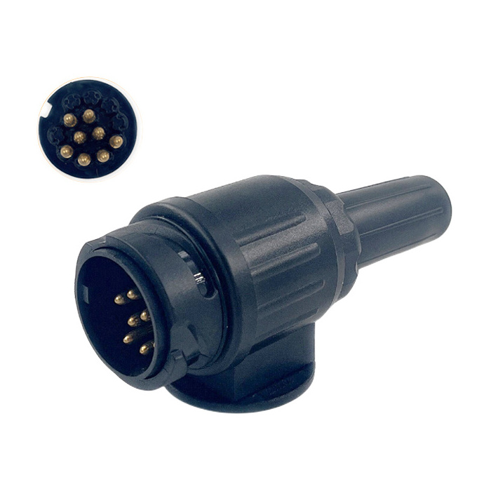 High Quality 8 Pin Round European Nylon Trailer Plug 12V Black Plastic Trailer Connector For Trailer