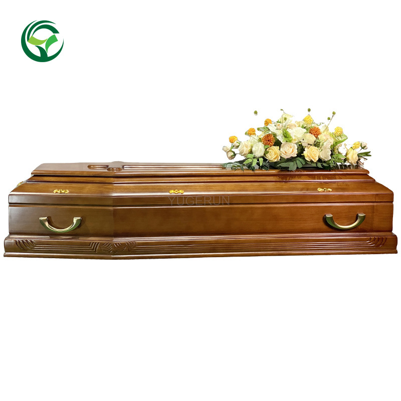 New Design Elegant Carved Lines Bronze Solid Wood Paulownia Eco Coffin Greece Italy Poland Czech Christ Style Funeral Coffins