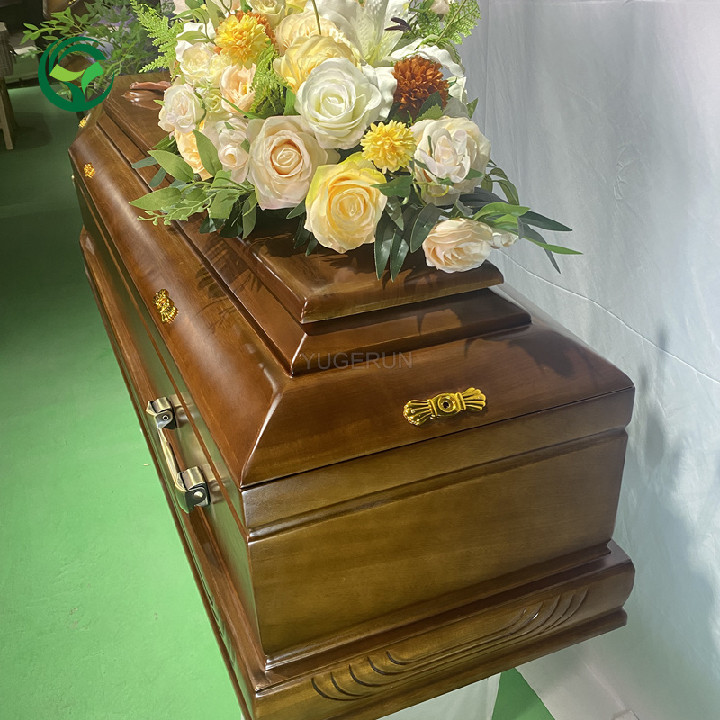 New Design Elegant Carved Lines Bronze Solid Wood Paulownia Eco Coffin Greece Italy Poland Czech Christ Style Funeral Coffins