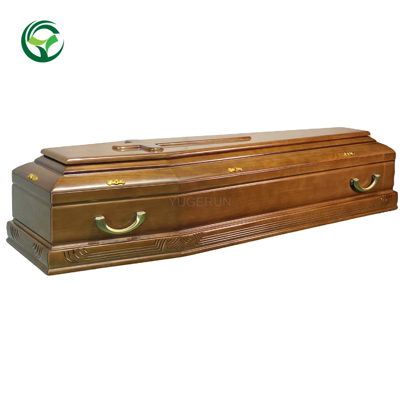 New Design Elegant Carved Lines Bronze Solid Wood Paulownia Eco Coffin Greece Italy Poland Czech Christ Style Funeral Coffins