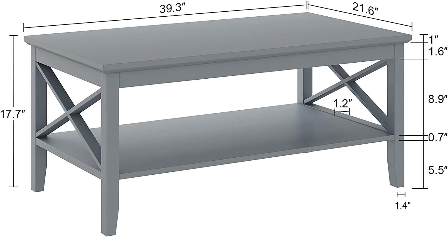 Coffee Table Classic X Design for Living Room, Rectangular Modern Cocktail Table with Storage Shelf, 39 Inch