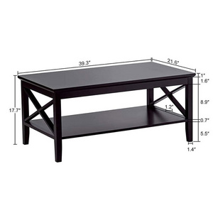 Coffee Table Classic X Design for Living Room, Rectangular Modern Cocktail Table with Storage Shelf, 39 Inch