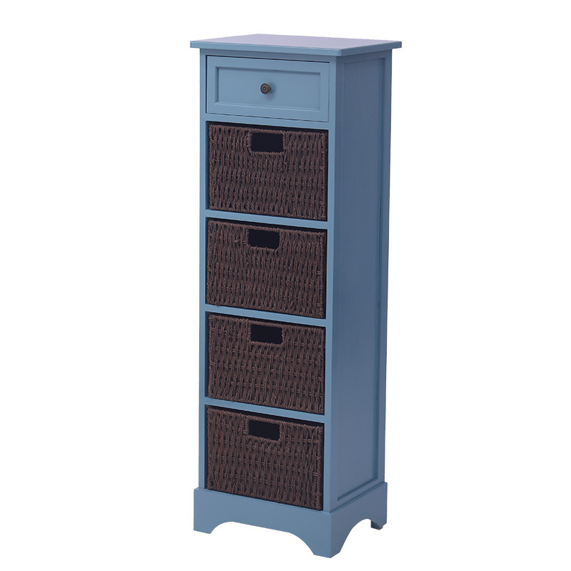 Blue Europe Rattan Style Living Room Interior Feature Corner Storage Cabinet