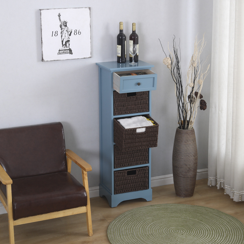 Blue Europe Rattan Style Living Room Interior Feature Corner Storage Cabinet