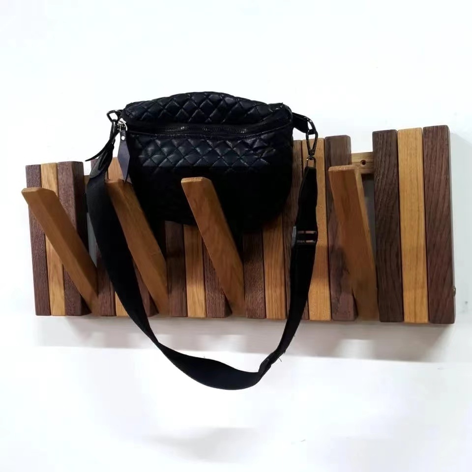 Black and Natural Wood Piano Key Multi Hooks Peg Rack