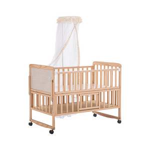 New wooden pine kid toddler bedding for girls frame adjustable baby swing bed for baby  with mosquito net with guardrail beds