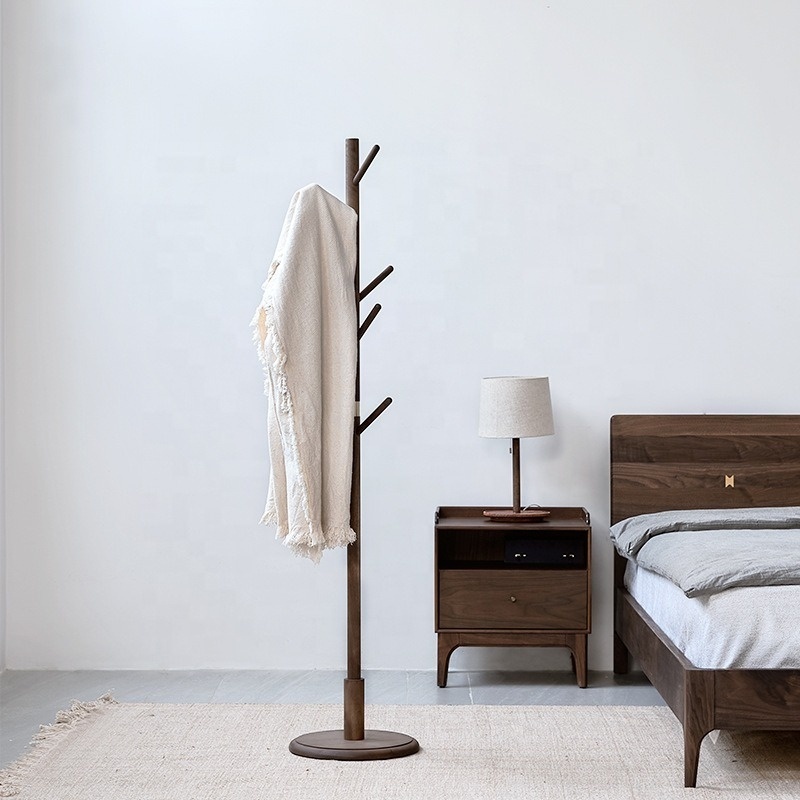 New Chinese style coat rack Bedroom black walnut floor rack vertical solid wood clothes rack household hangers