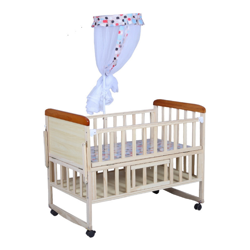 New wooden pine kid toddler bedding for girls frame adjustable baby swing bed for baby  with mosquito net with guardrail beds