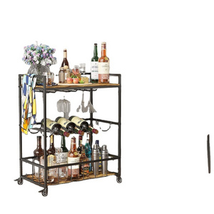 Kitchen Serving Carts Rolling Bar Cart with 3 Tier Storage Shelves bar carts for The Home with Wine Glass Holder