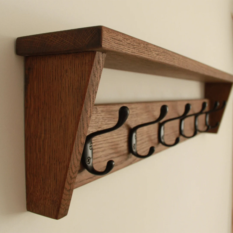 Customized Solid Wood Oak Shelf Coat Hooks Entryway Hallway Or Mudroom Wall Coat Rack With Shelf