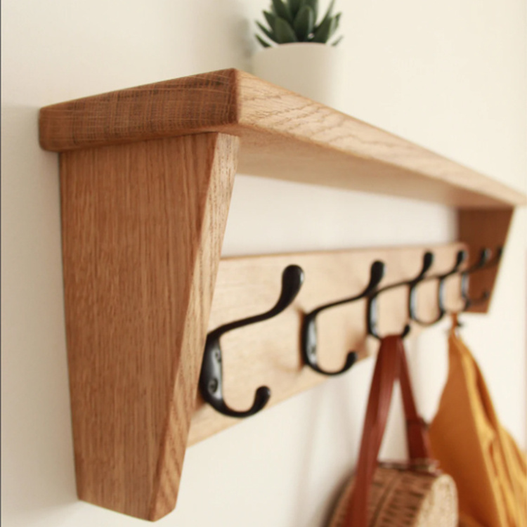 Customized Solid Wood Oak Shelf Coat Hooks Entryway Hallway Or Mudroom Wall Coat Rack With Shelf