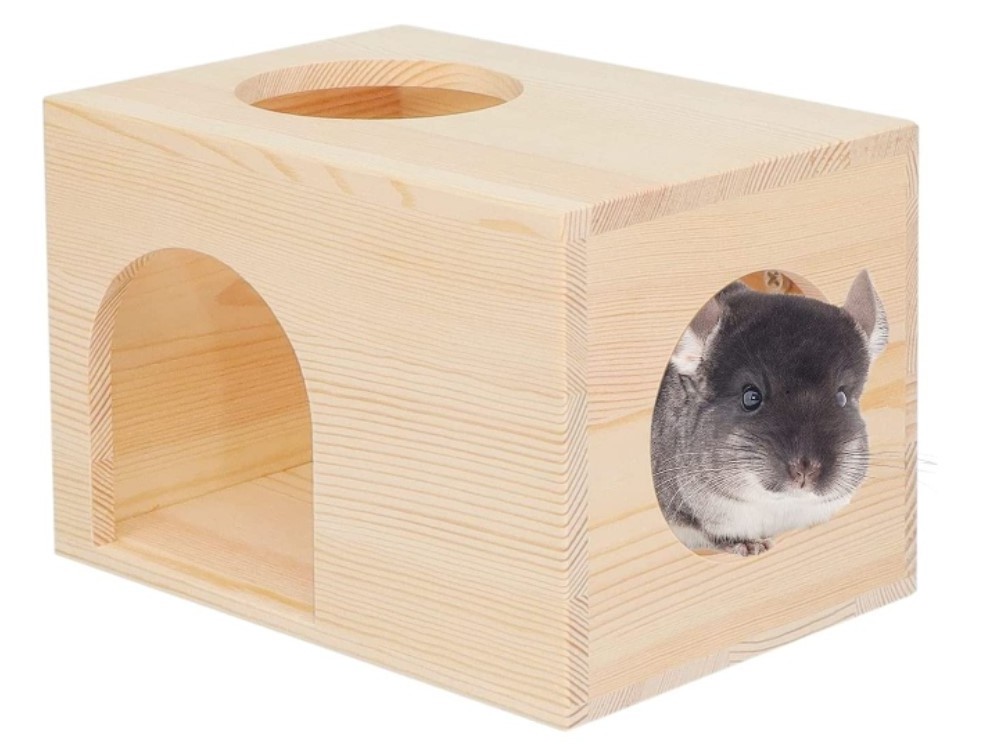 Pet Chinchilla Hut Hideout Natural Wooden Small Animal Wooden Hamster House