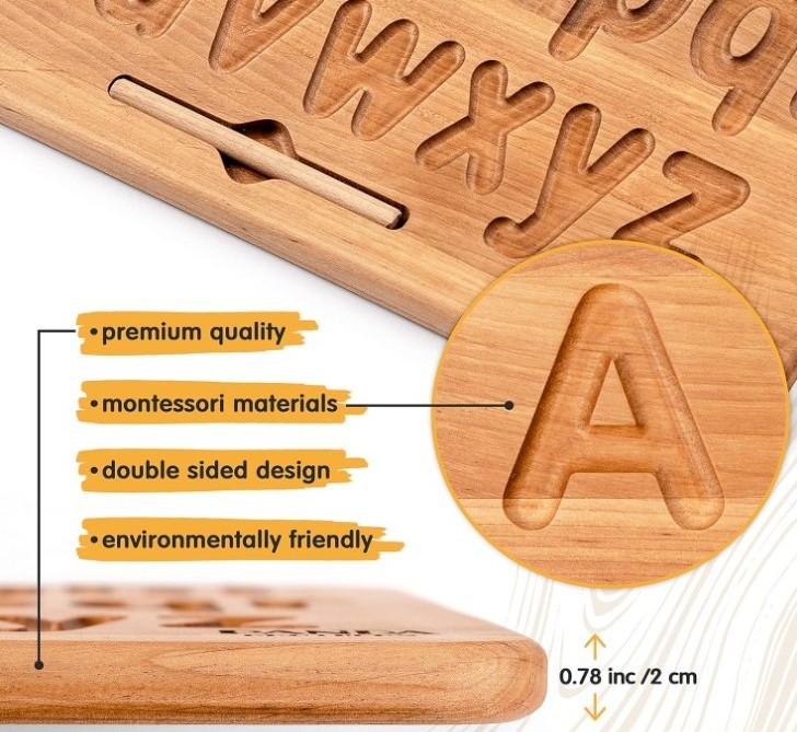 Wooden Alphabet Tracing Board Wooden Montessori Toys for 3 4 5 Year Old Kids Educational Toy for Kids