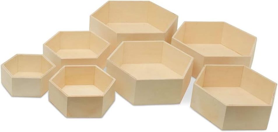 Wooden Hexagon Floating Shelves with Backs, Set of 7, Unfinished for Crafts