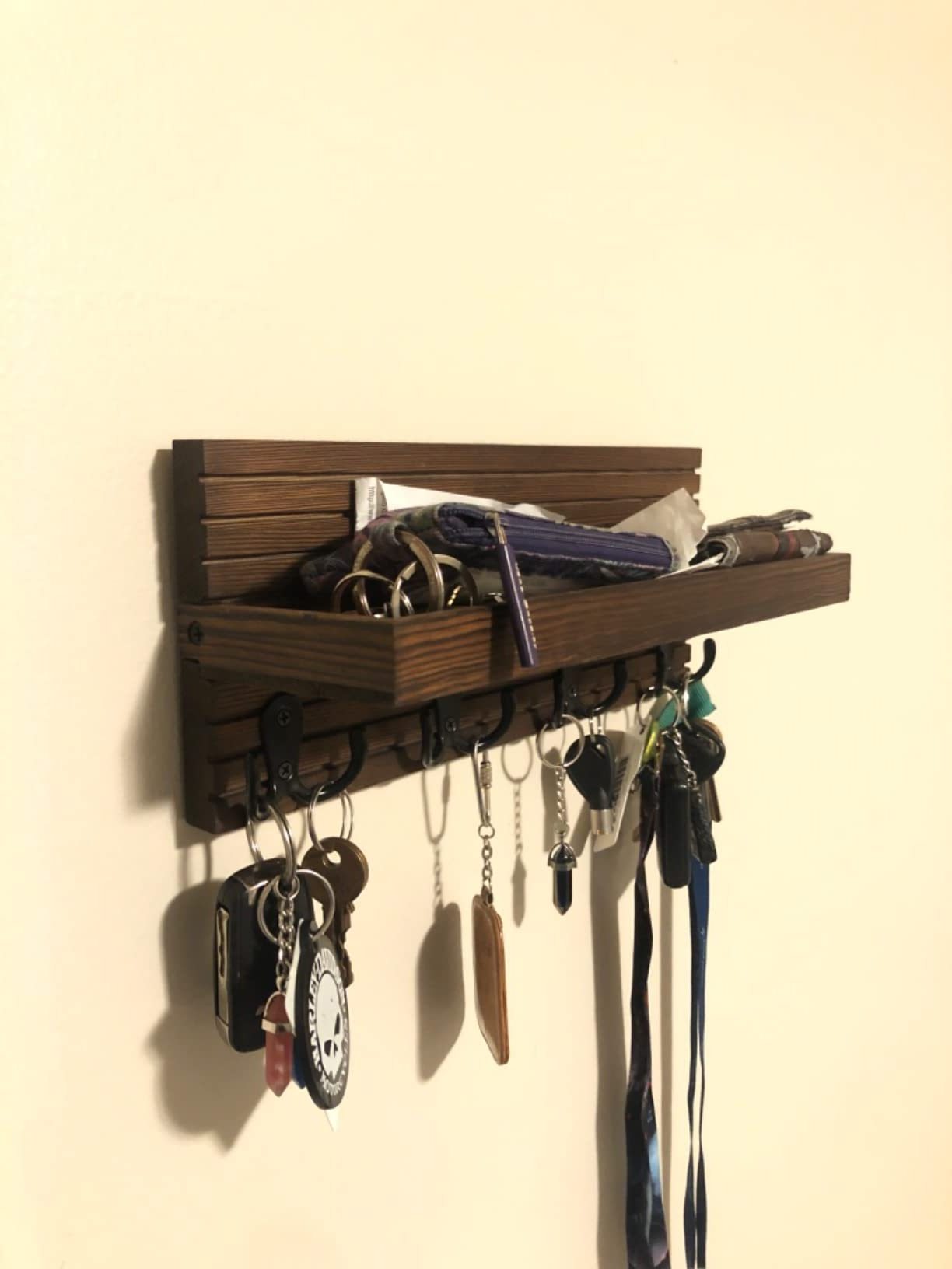 Modern Farmhouse Entryway Shelf Wall Mounted Mail Organizer and Key Hanger Wooden Key Holder