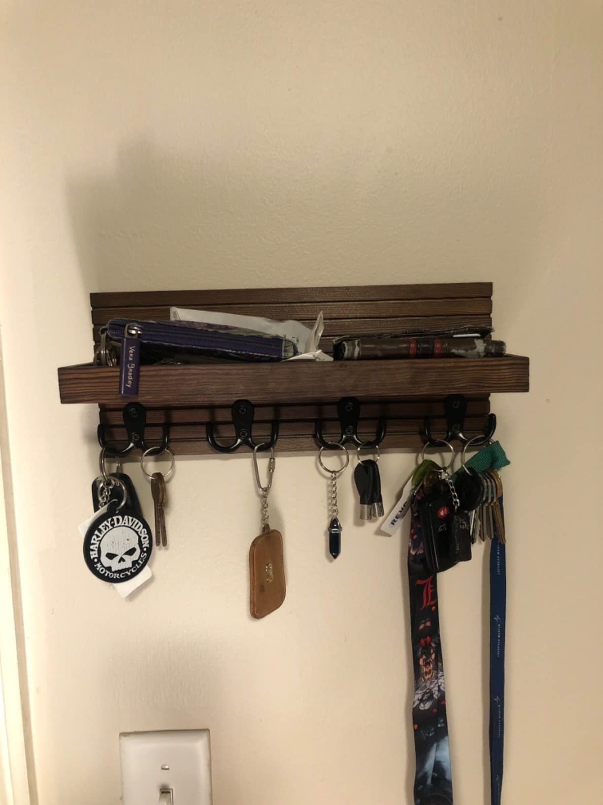 Modern Farmhouse Entryway Shelf Wall Mounted Mail Organizer and Key Hanger Wooden Key Holder