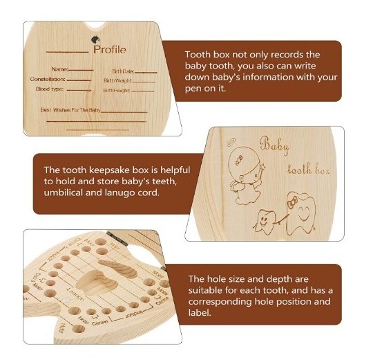 Memory Collection Teeth Storage Container Tooth Fairy Box Wooden Tooth Keepsake Box Baby Tooth Save Box