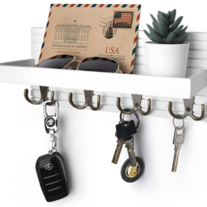 Modern Farmhouse Entryway Shelf Wall Mounted Mail Organizer and Key Hanger Wooden Key Holder